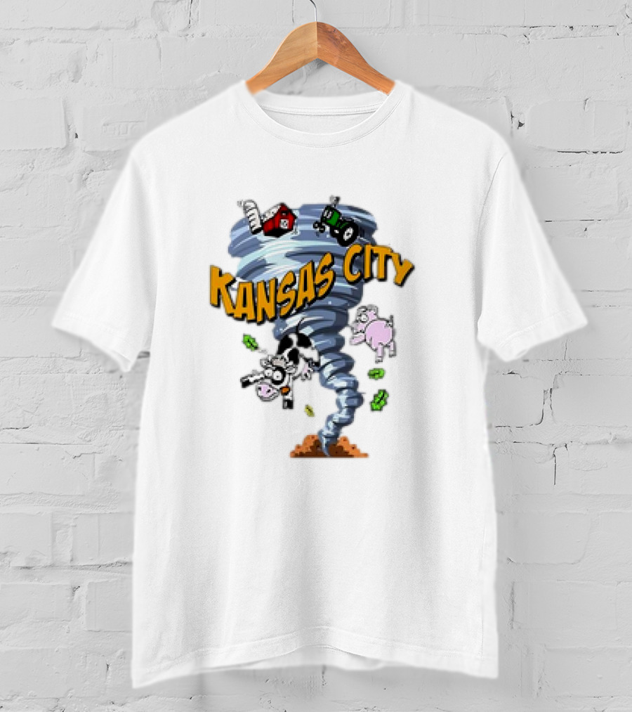 Kansas City Tornado Magnet Cartoon With Farm Animals And Tractor T-Shirt