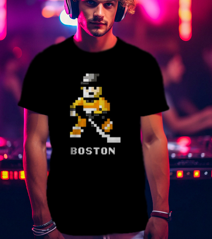 Boston Pixelated Hockey Player T-Shirt