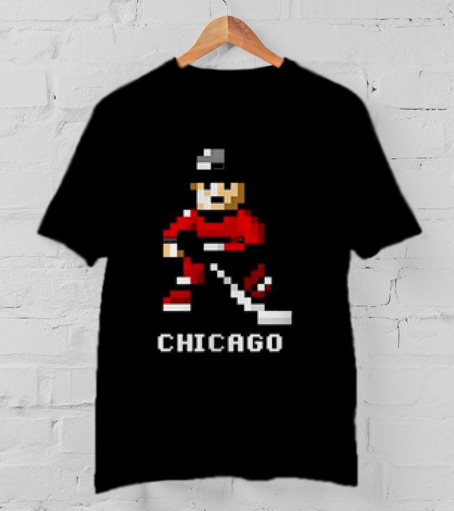 Chicago Retro 8-bit Hockey Player T-Shirt
