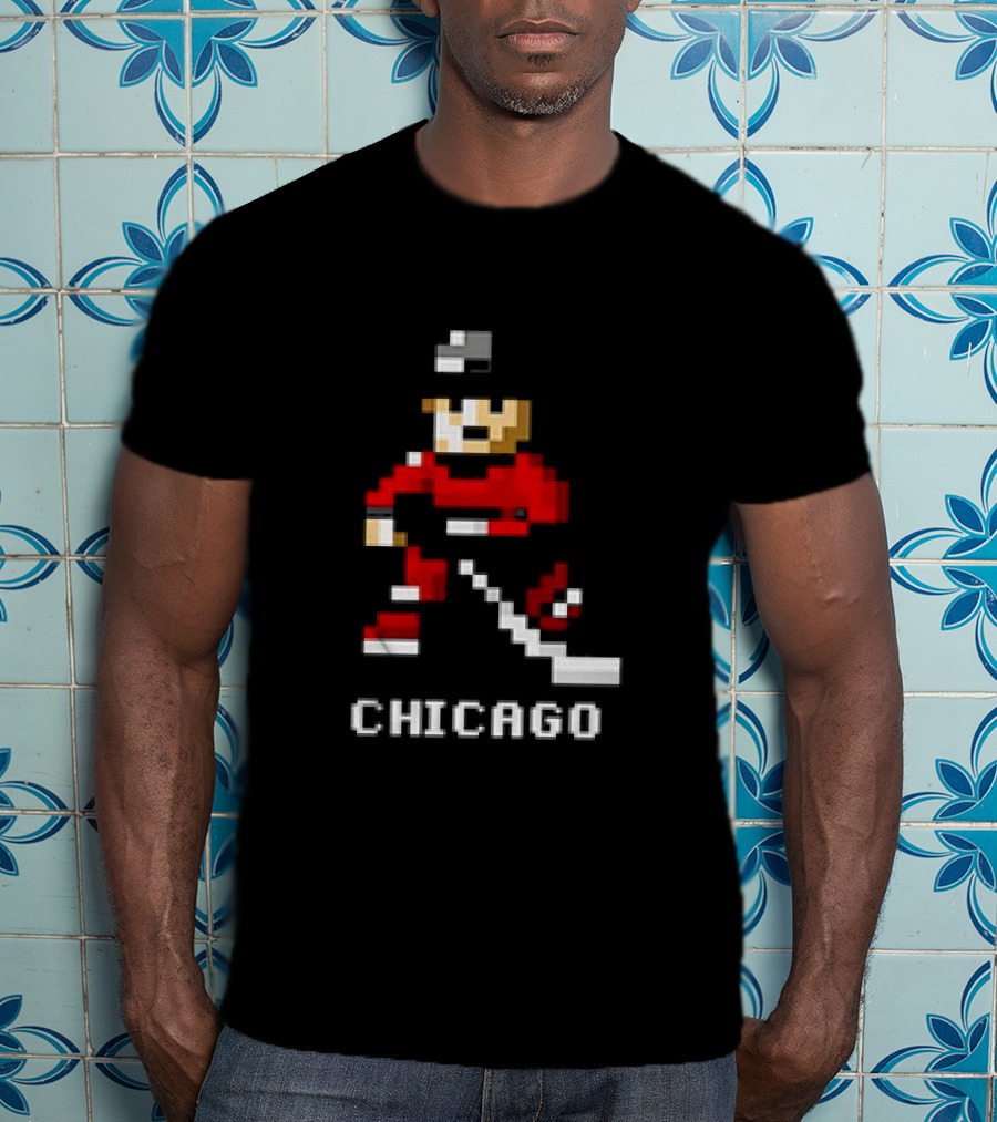 Chicago Retro 8-bit Hockey Player T-Shirt