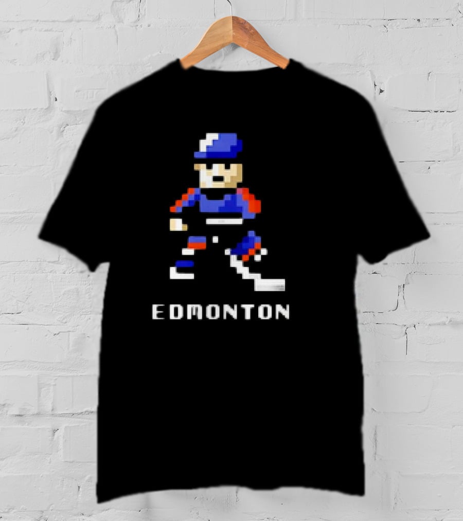 Edmonton Hockey 8-Bit Pixelated Player T-Shirt