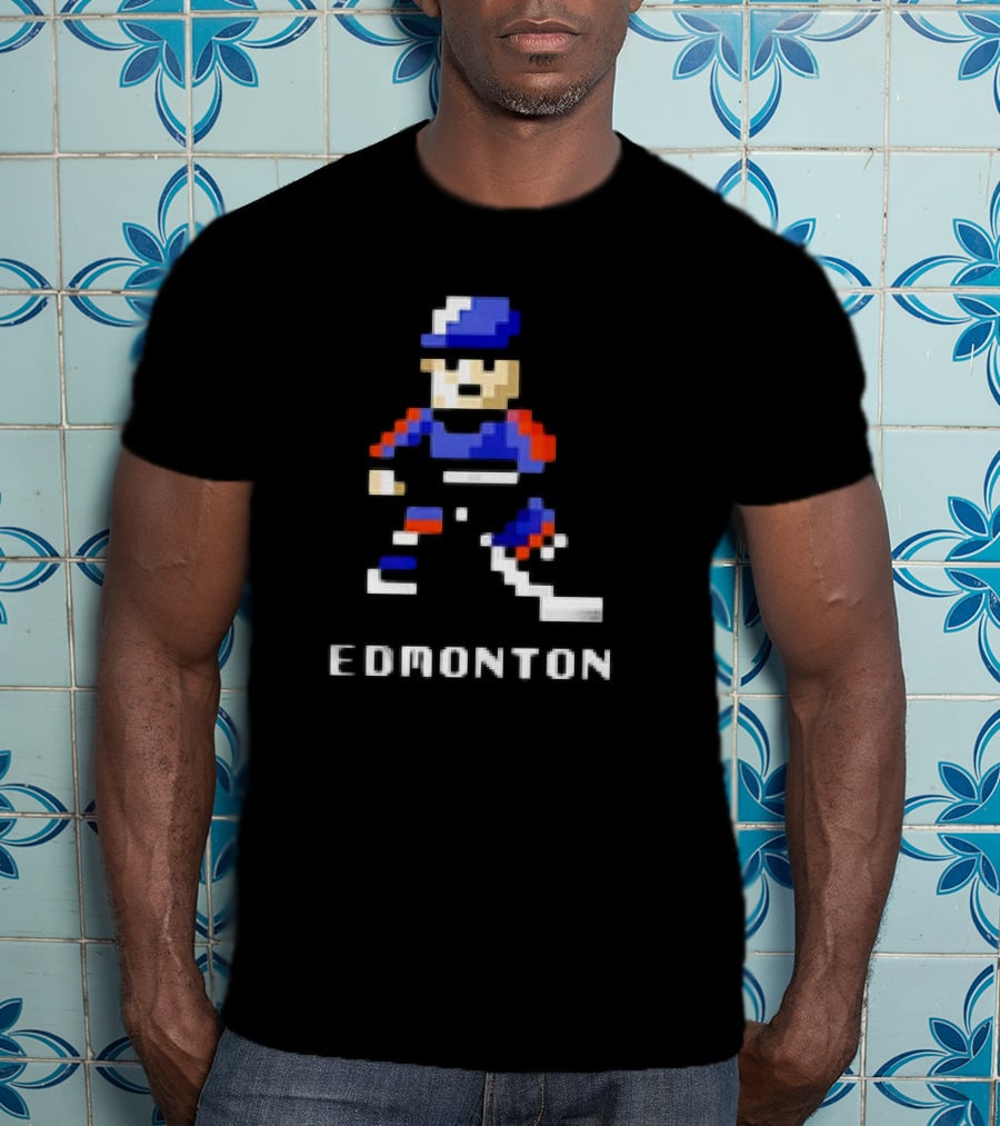 Edmonton Hockey 8-Bit Pixelated Player T-Shirt