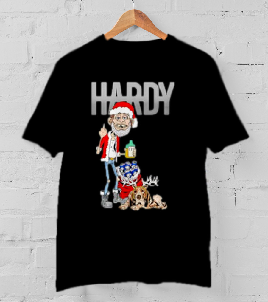 Hardy Jim Bob Holiday Christmas Santa With Beer And Reindeer Dog T-Shirt