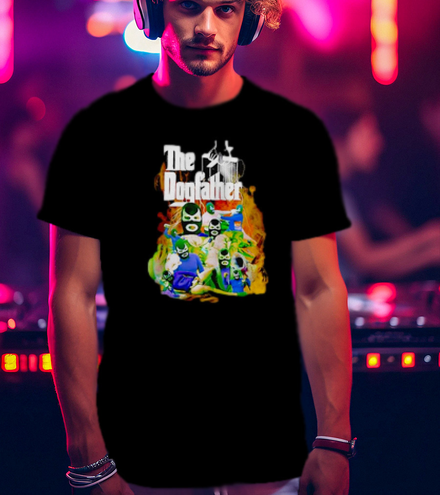 The Dogfather Powerfish Masked Characters In Colorful Scene T-Shirt