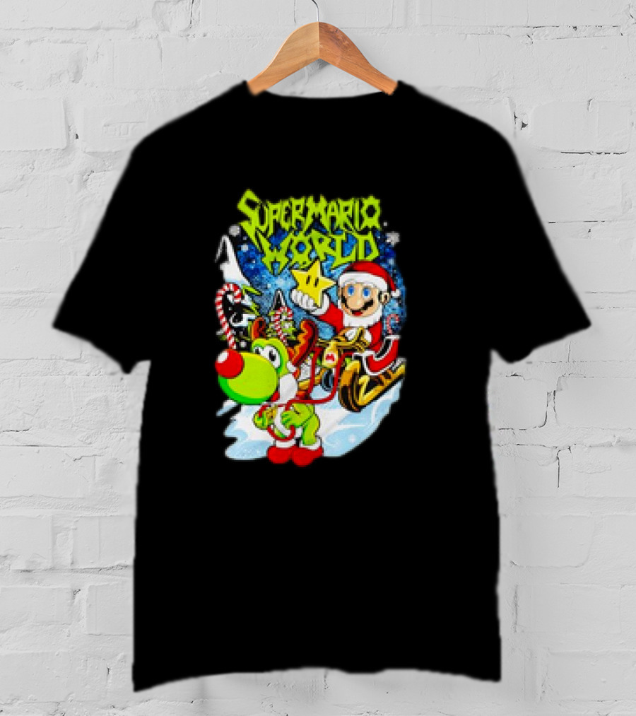 Super Mario World Santa Christmas Reindeer Sleigh Ride Scene T-Shirt