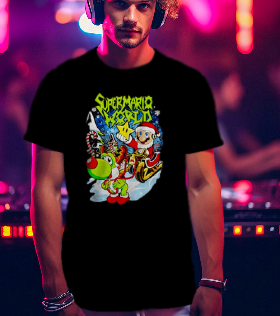 Super Mario World Santa Christmas Reindeer Sleigh Ride Scene T-Shirt