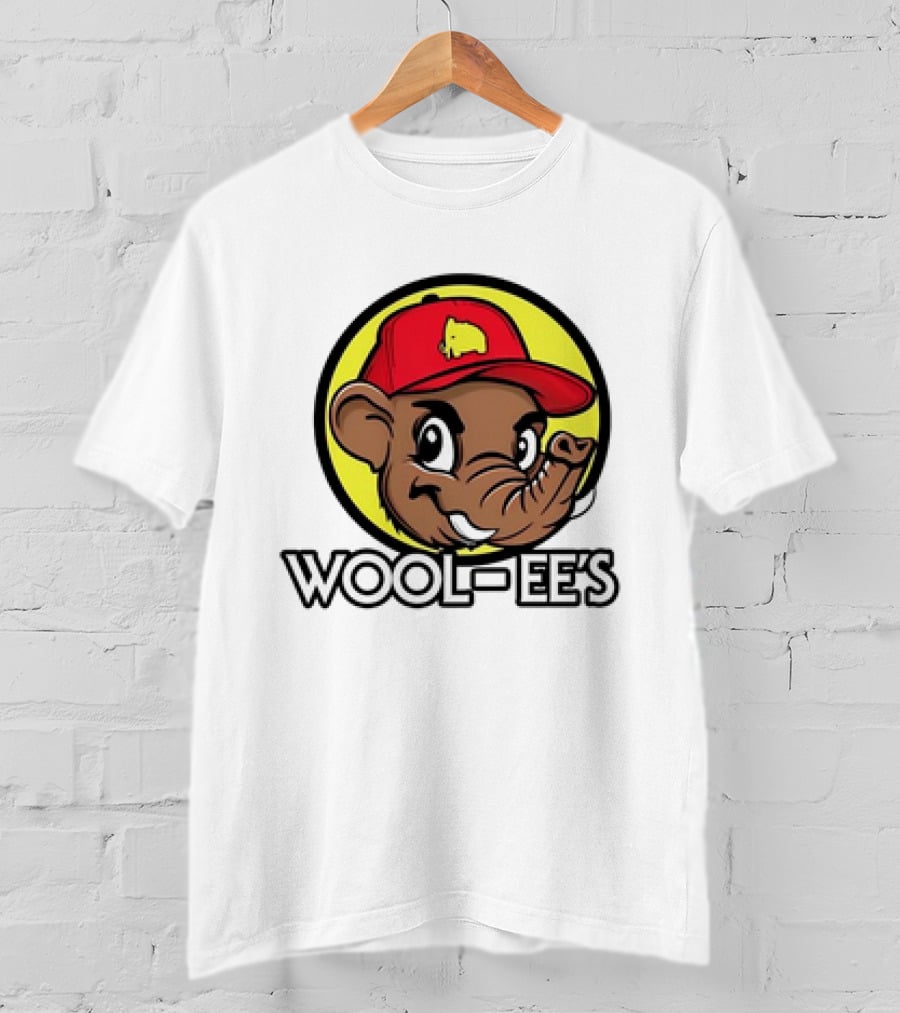Wool-Ee’s Woolly Mammoth Cartoon Character In Red Cap With Yellow Background T-Shirt