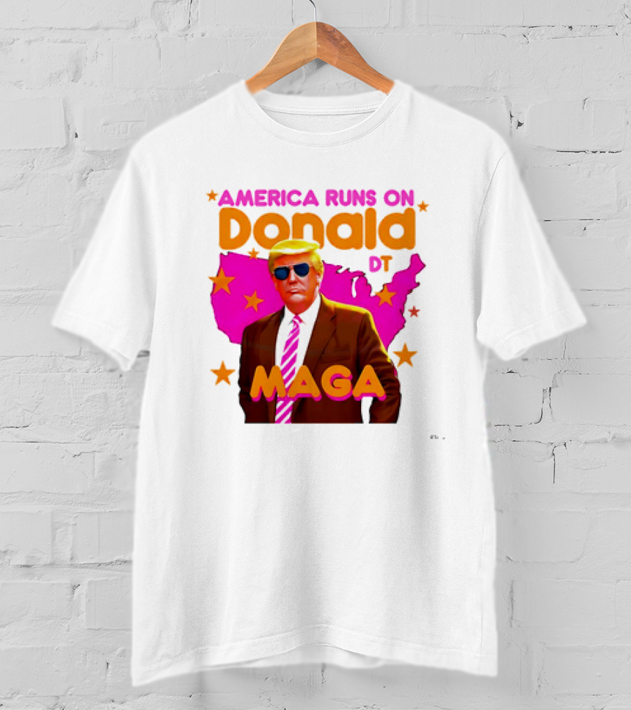 America Runs On Donald DT MAGA With Map And Stars T-Shirt