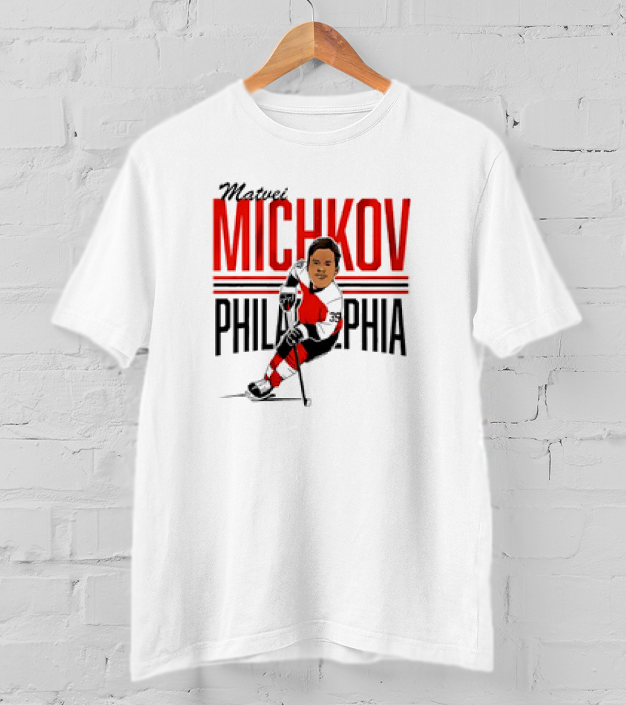 Matvei Michkov Philadelphia Center Ice NHLPA Hockey Caricature T-Shirt