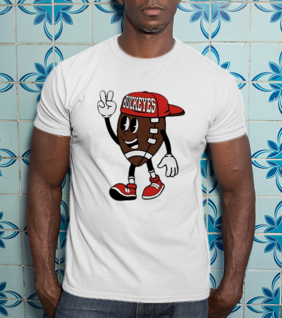 Ohio State Buckeyes Football Cartoon Mascot Peace Sign T-Shirt