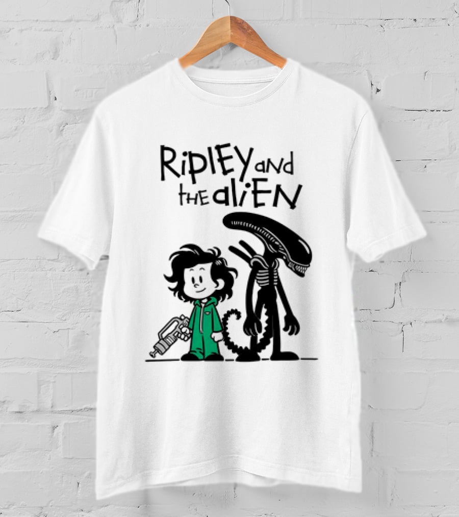 Ripley And The Alien Xenomorph Meets Calvin And Hobbes Mashup T-Shirt