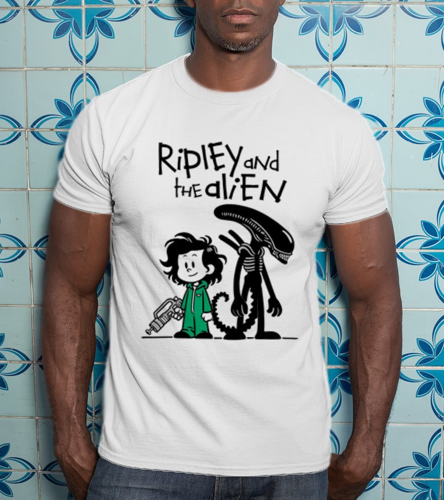 Ripley And The Alien Xenomorph Meets Calvin And Hobbes Mashup T-Shirt