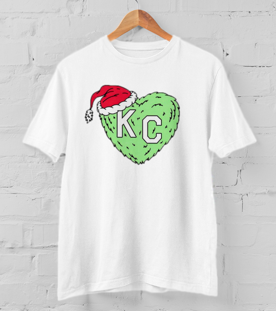 Grinch KC Heart Christmas Santa Hat T-Shirt