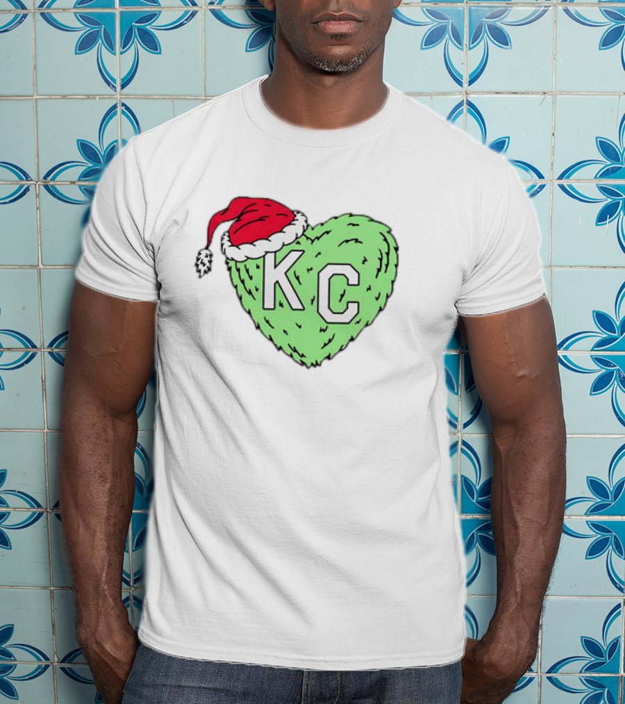 Grinch KC Heart Christmas Santa Hat T-Shirt