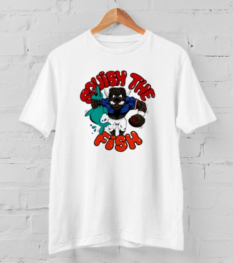 Homage Bills Squish The Fish Football Sports Graphic Cartoon T-Shirt