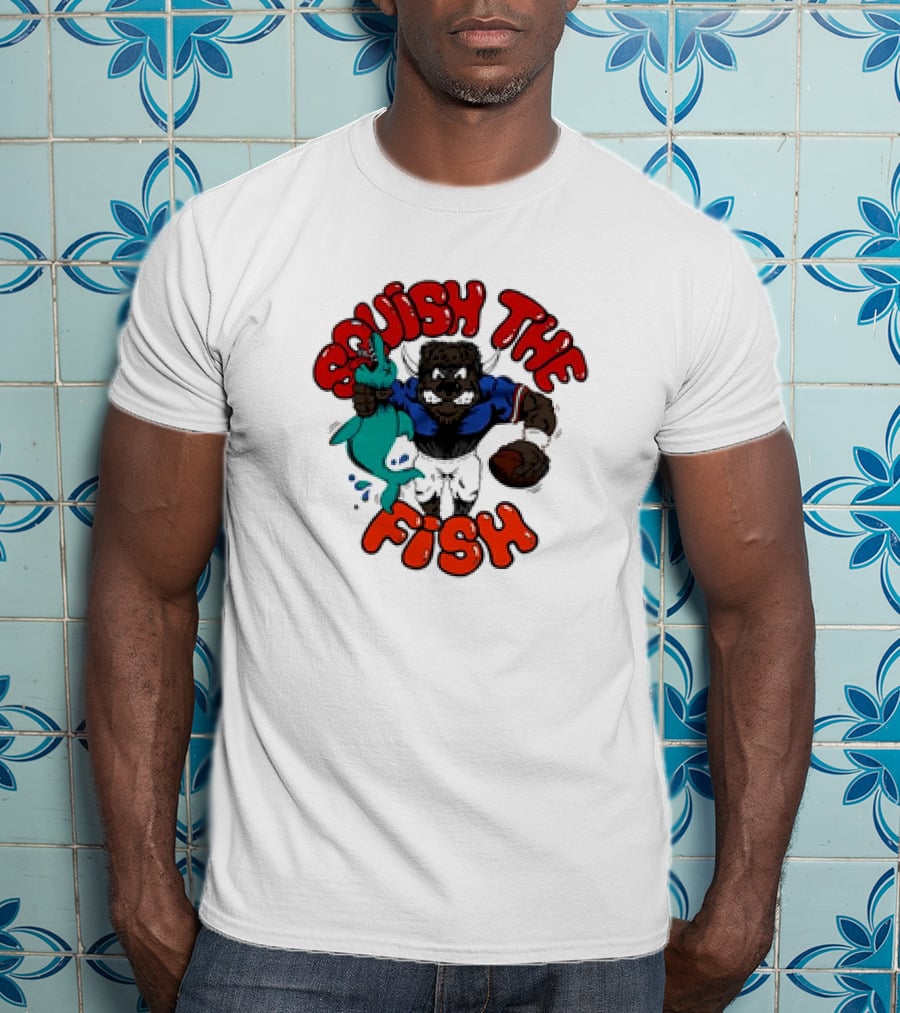 Homage Bills Squish The Fish Football Sports Graphic Cartoon T-Shirt