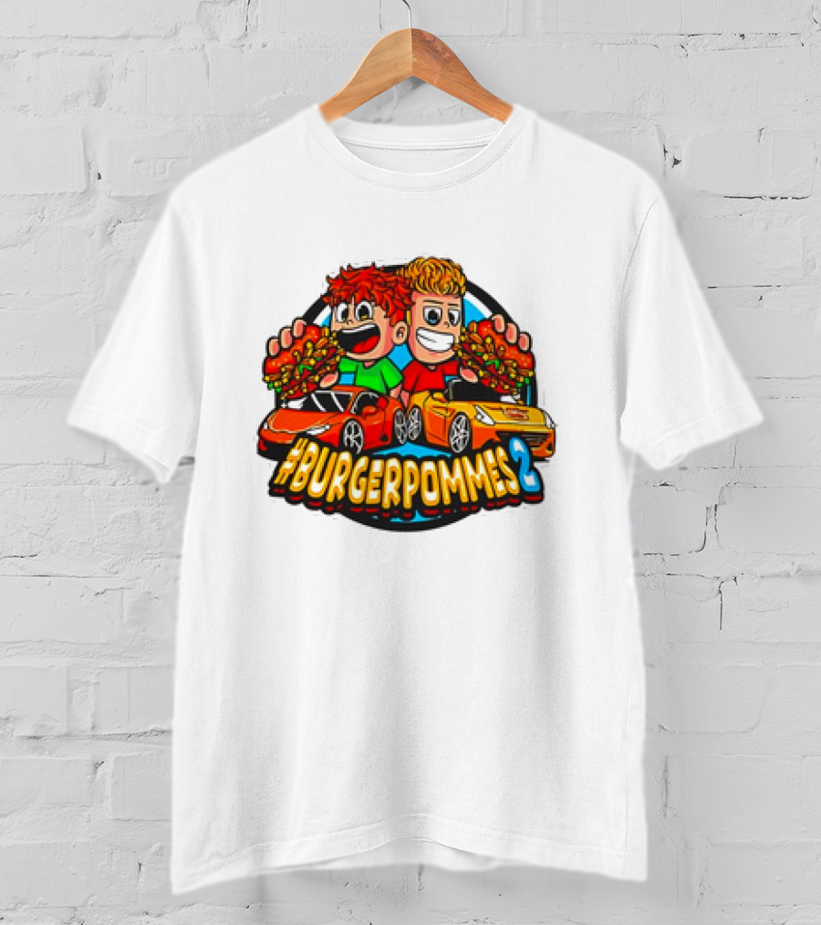 Burgerpommes 2 Cartoon Characters With Super Cars And Burgers T-Shirt