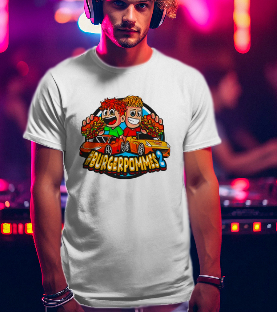 Burgerpommes 2 Cartoon Characters With Super Cars And Burgers T-Shirt