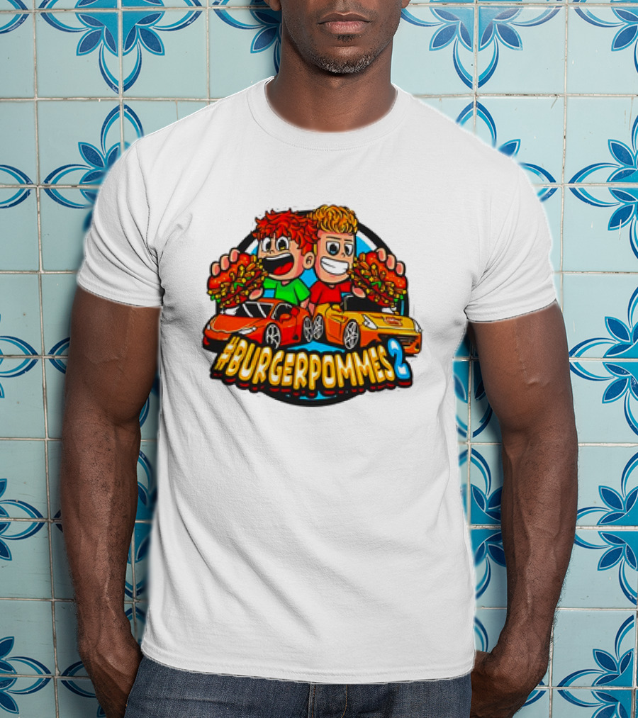 Burgerpommes 2 Cartoon Characters With Super Cars And Burgers T-Shirt