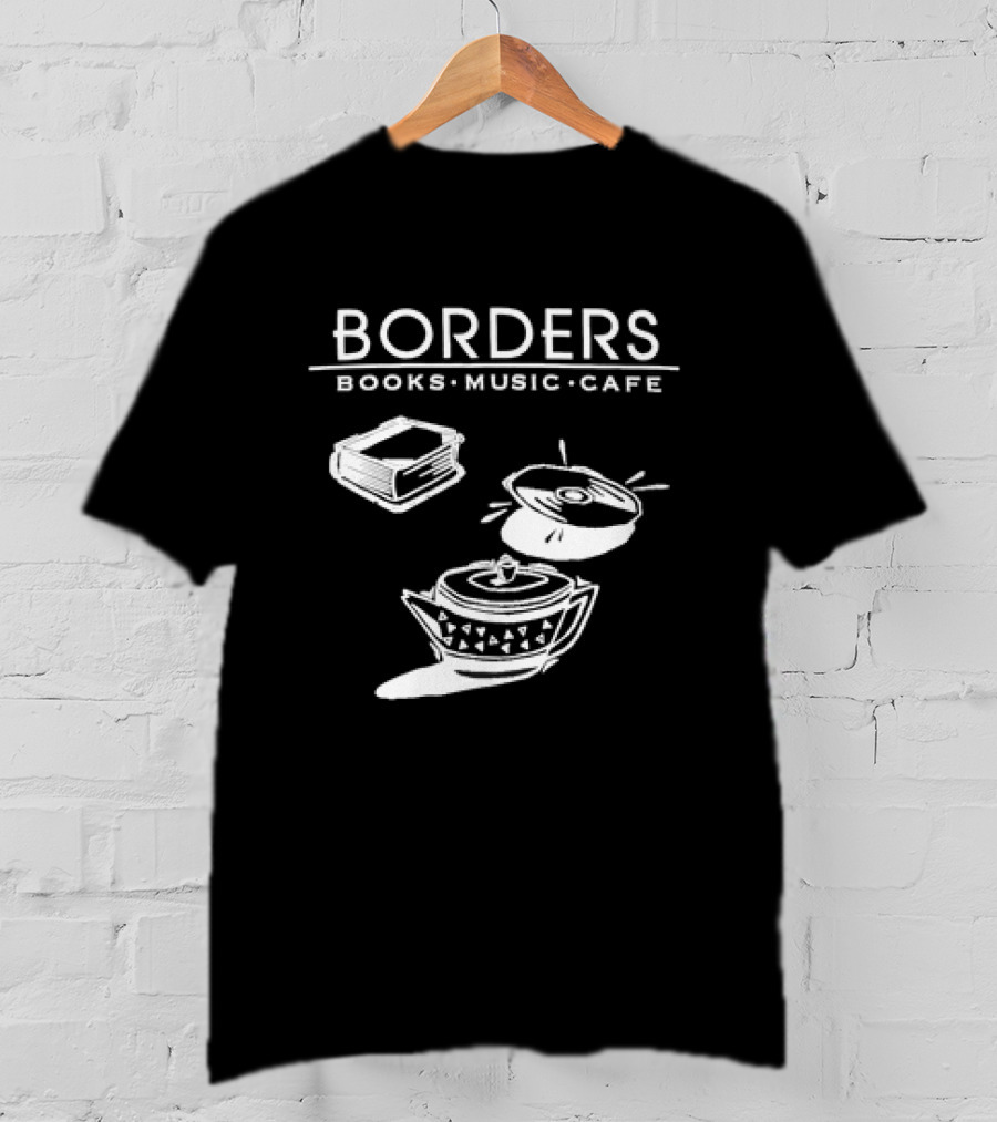Borders Books Music Cafe Logo With Book, CD, And Teapot T-Shirt