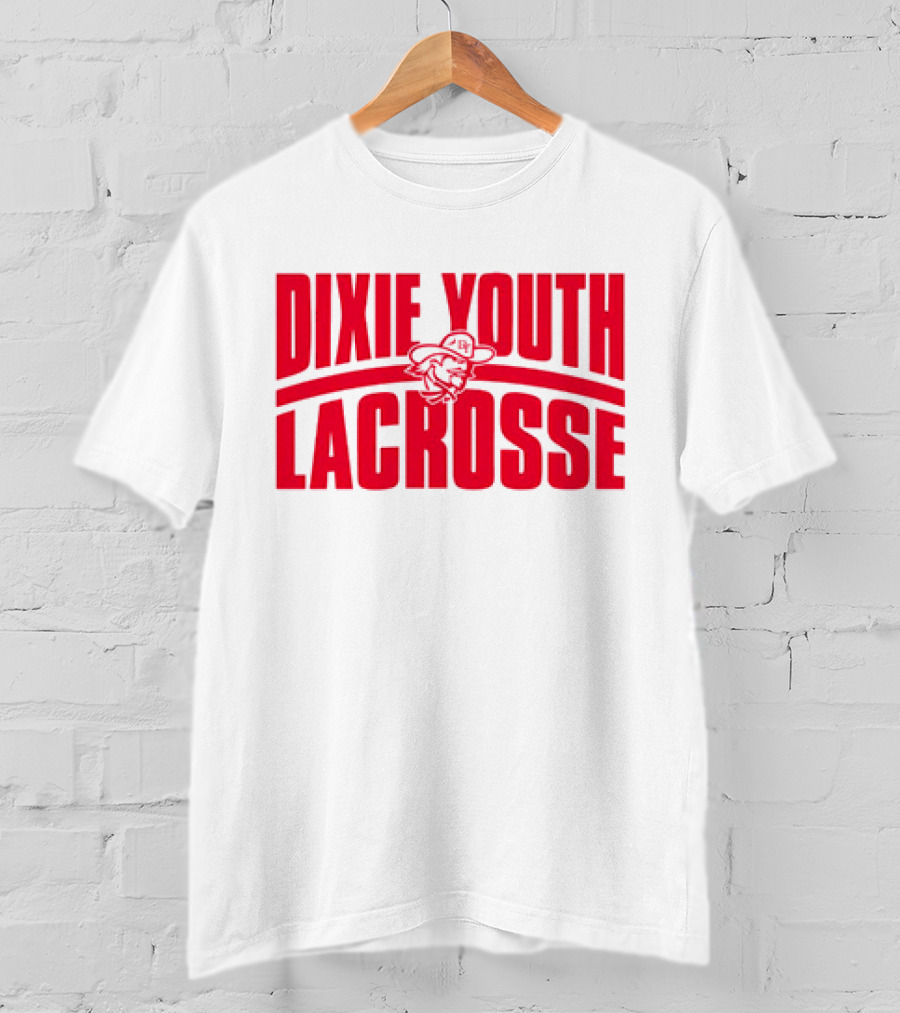 Dixie Youth Lacrosse Red Text Logo With Mascot Character T-Shirt
