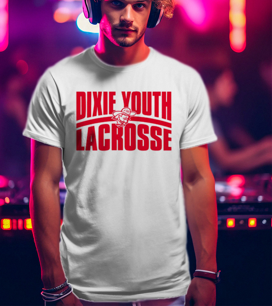 Dixie Youth Lacrosse Red Text Logo With Mascot Character T-Shirt