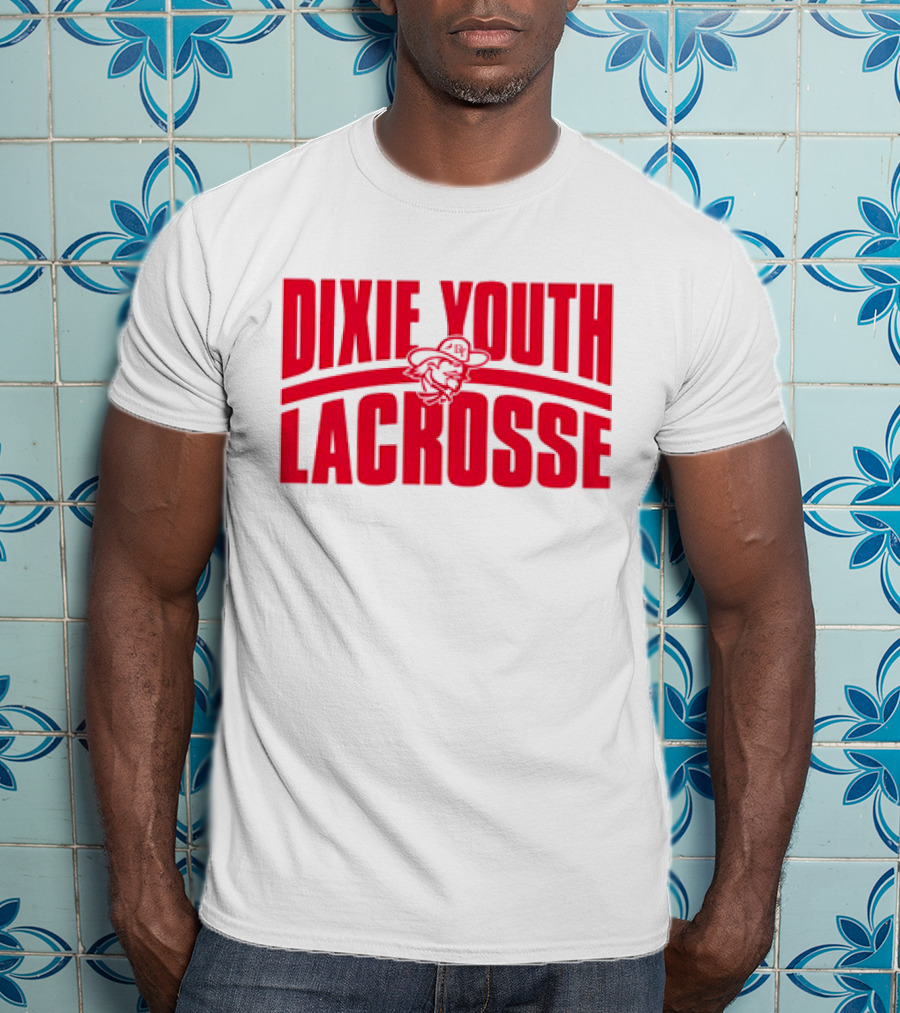 Dixie Youth Lacrosse Red Text Logo With Mascot Character T-Shirt