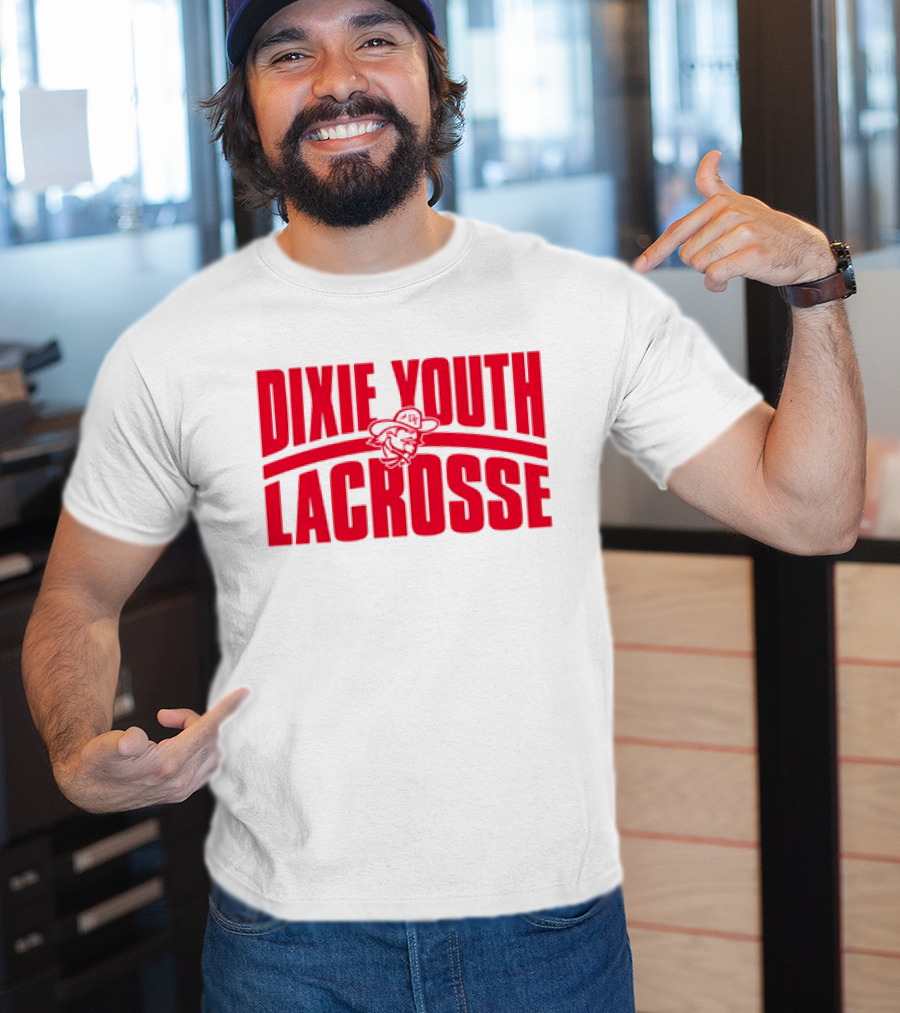Dixie Youth Lacrosse Red Text Logo With Mascot Character T-Shirt