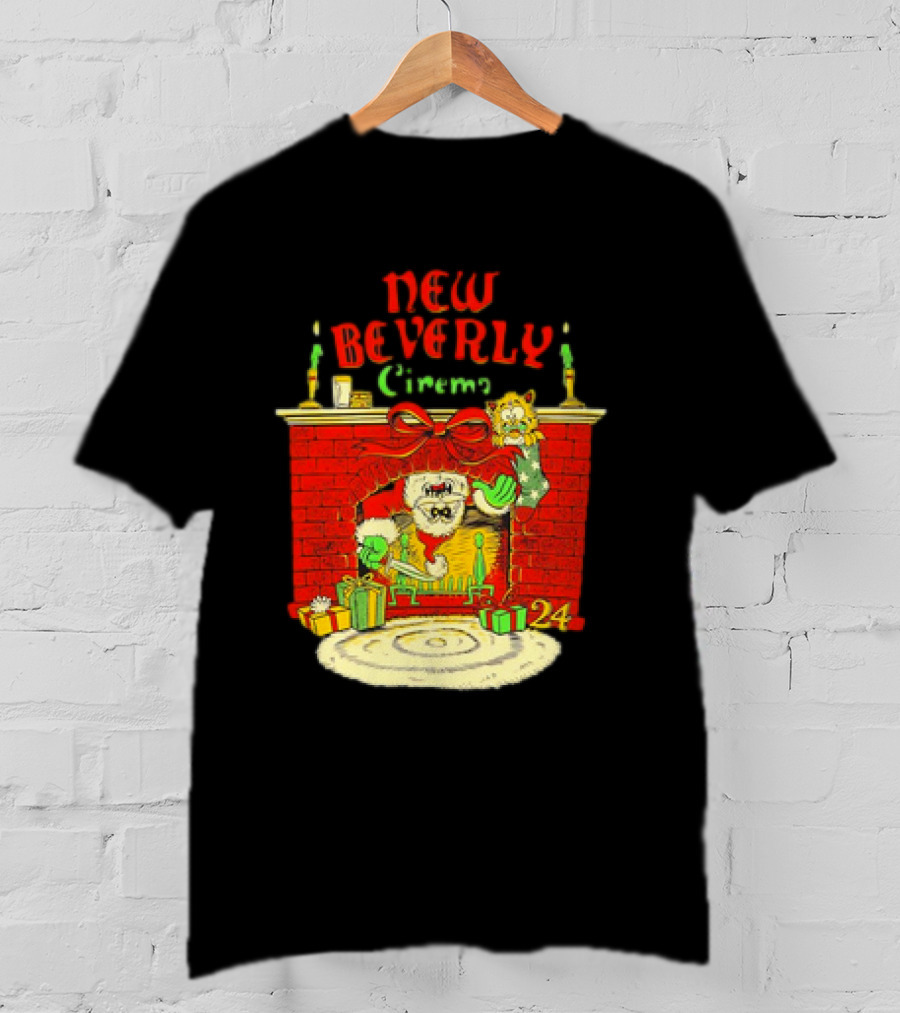 New Beverly Cinema Christmas Horror Santa Fireplace Scene T-Shirt