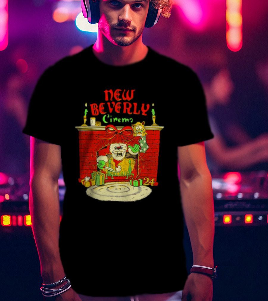 New Beverly Cinema Christmas Horror Santa Fireplace Scene T-Shirt