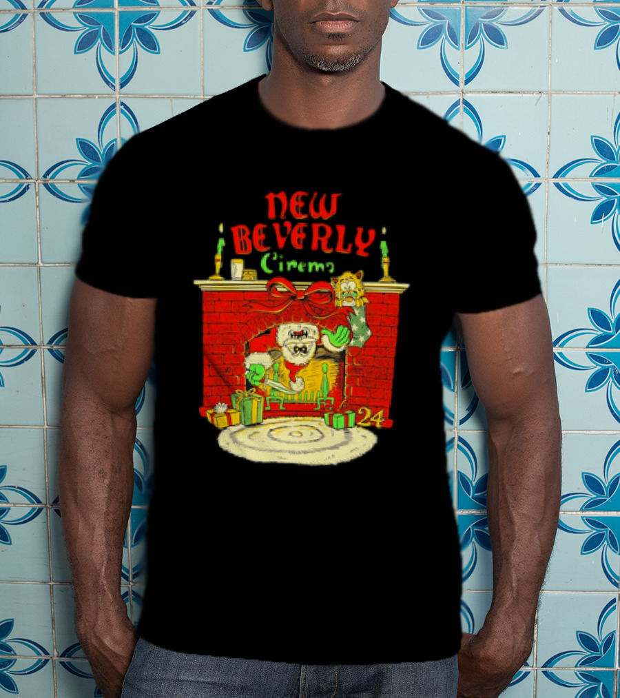 New Beverly Cinema Christmas Horror Santa Fireplace Scene T-Shirt