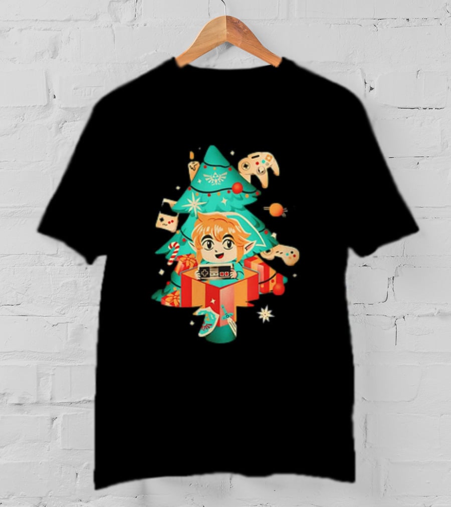 The Legend Of Zelda Link Nostalgic Christmas Tree With Video Game Controllers T-Shirt