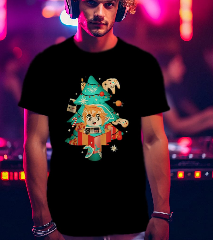 The Legend Of Zelda Link Nostalgic Christmas Tree With Video Game Controllers T-Shirt