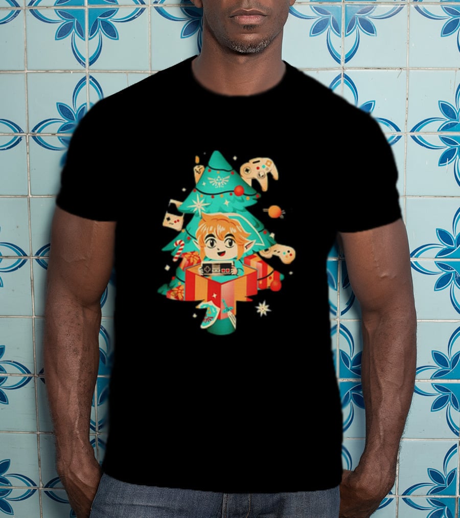 The Legend Of Zelda Link Nostalgic Christmas Tree With Video Game Controllers T-Shirt