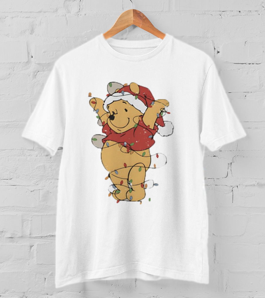 Winnie The Pooh Christmas Lights Santa Hat Holiday T-Shirt
