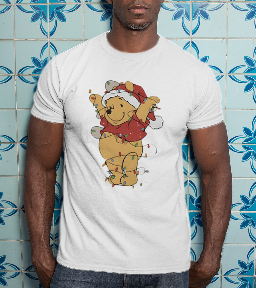 Winnie The Pooh Christmas Lights Santa Hat Holiday T-Shirt