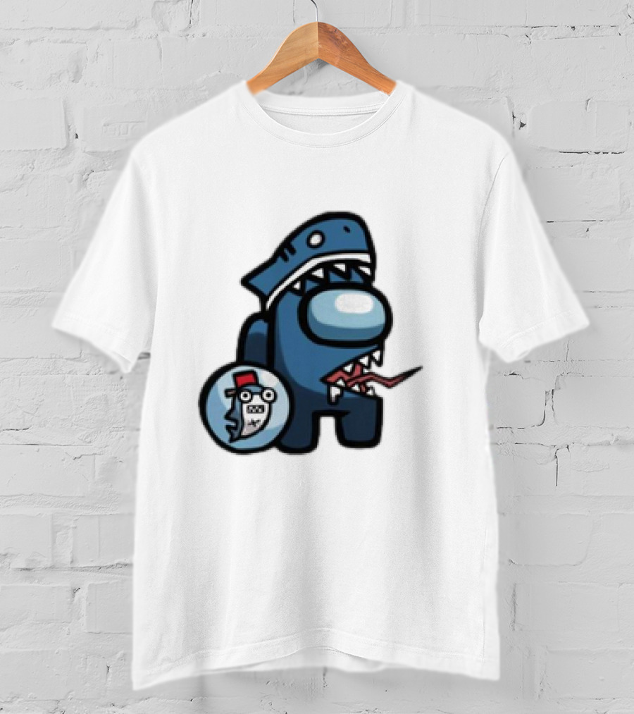 Gawr Gura Peeker Shark Hat Cute Shrimp Among Us Hololive Crossover T-Shirt