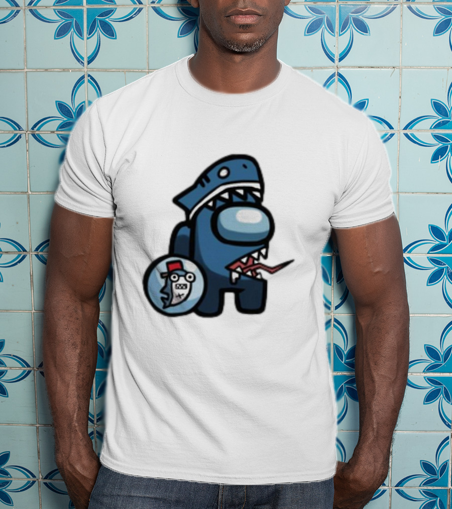 Gawr Gura Peeker Shark Hat Cute Shrimp Among Us Hololive Crossover T-Shirt