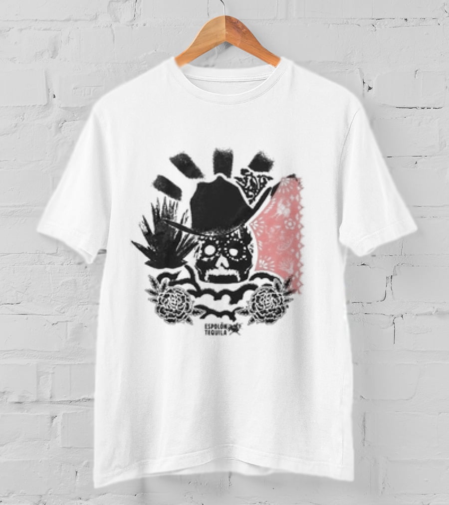 Los Espíritus Espolon Tequila Skull With Agave And Floral Elements T-Shirt