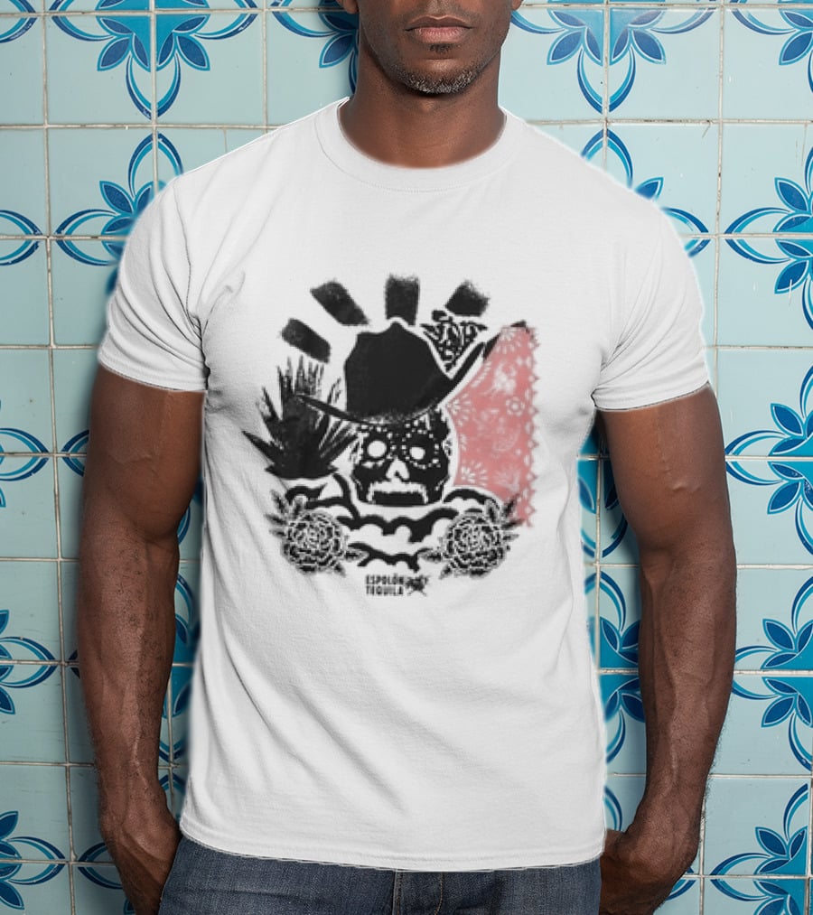 Los Espíritus Espolon Tequila Skull With Agave And Floral Elements T-Shirt