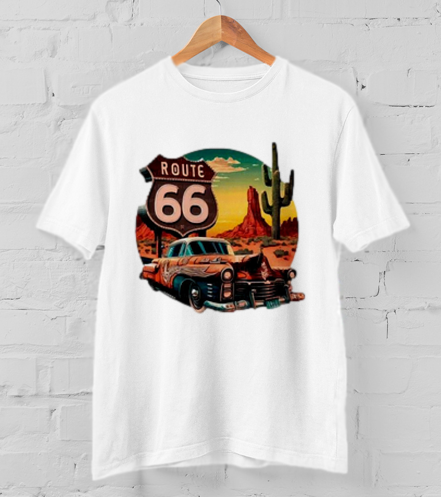 Route 66 Classic Car Desert Scene T-Shirt