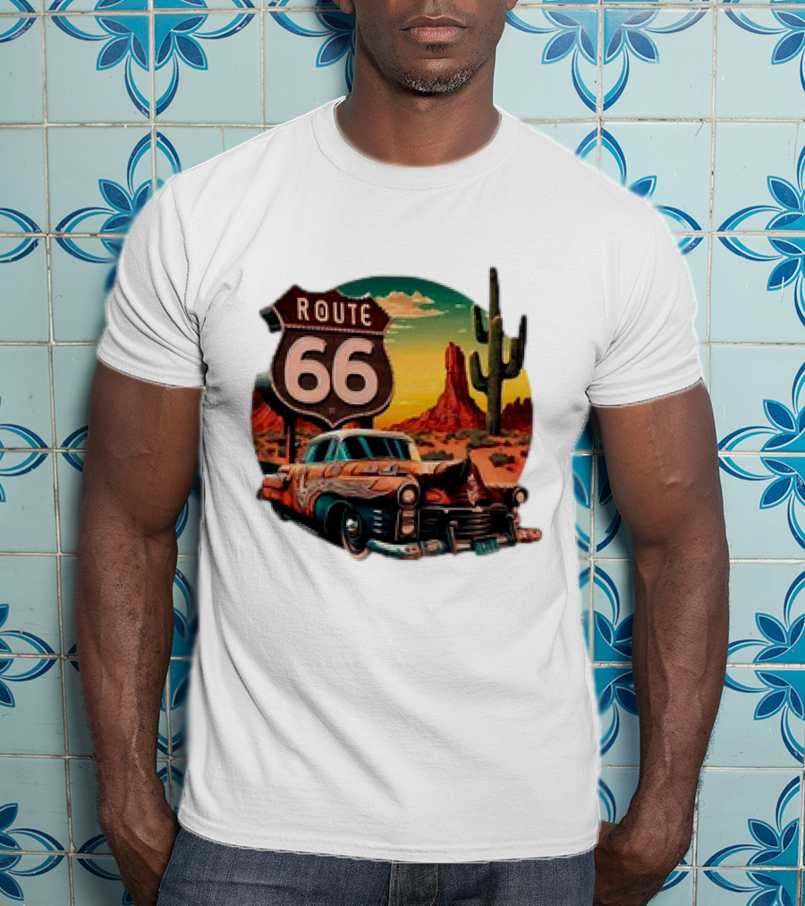 Route 66 Classic Car Desert Scene T-Shirt