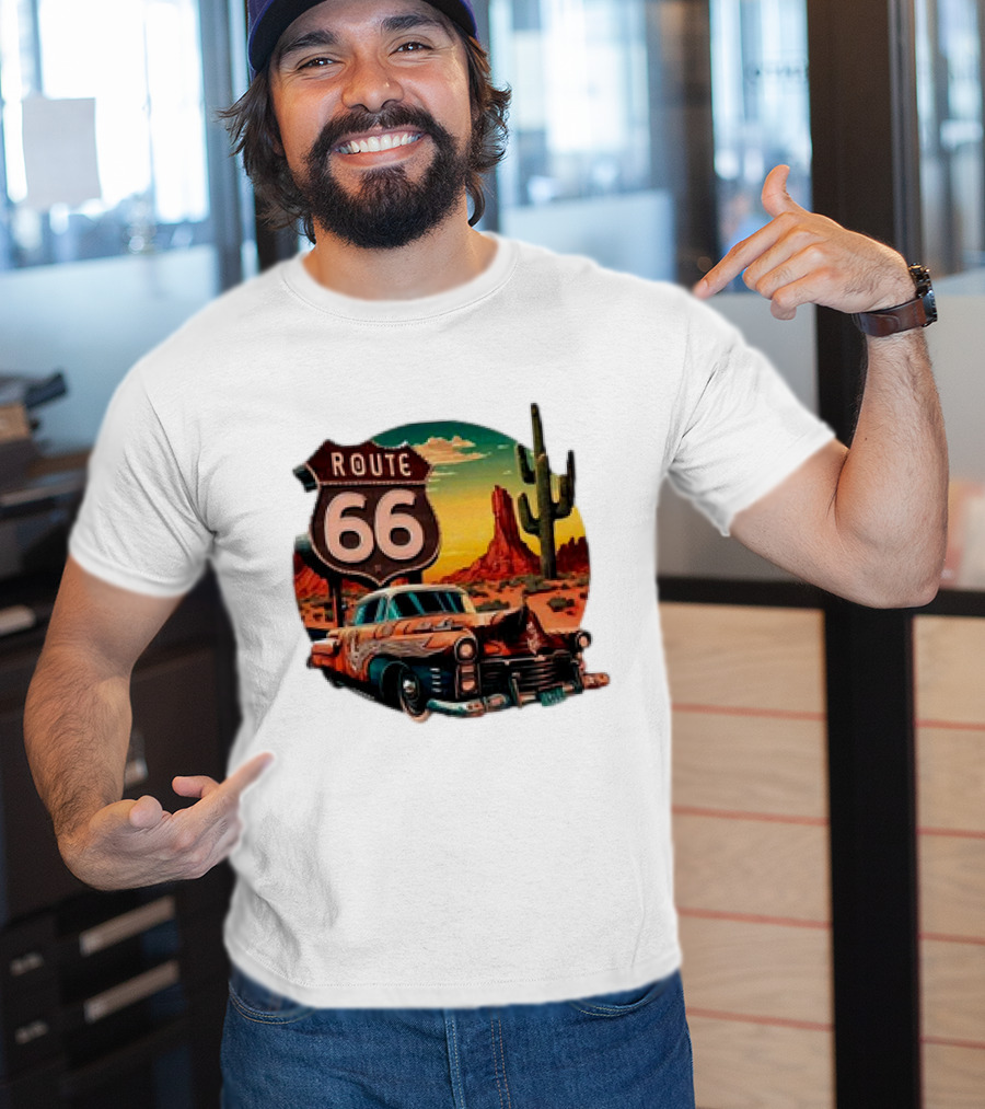 Route 66 Classic Car Desert Scene T-Shirt