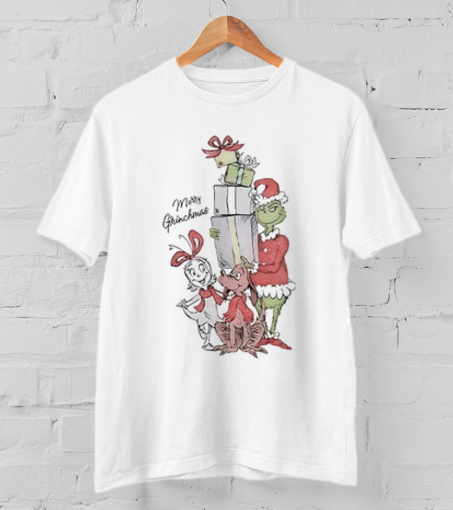 Merry Grinchmas Grinch With Max And Cindy Lou Who Holiday Cartoon T-Shirt