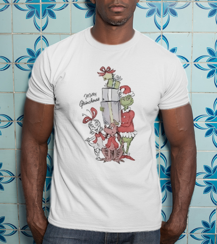 Merry Grinchmas Grinch With Max And Cindy Lou Who Holiday Cartoon T-Shirt