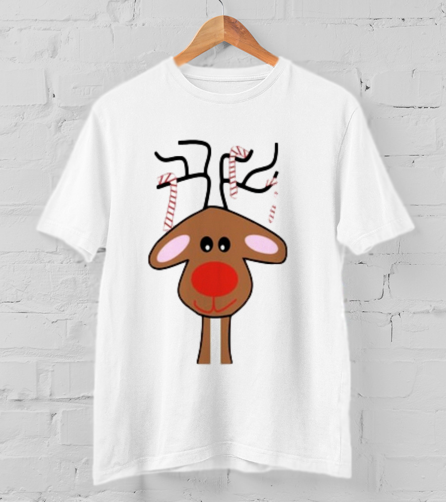 Red Nose Christmas Reindeer With Candy Cane Antlers T-Shirt