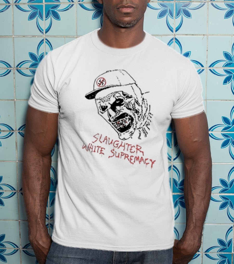 Slaughter White Supremacy Zombie Face Anti-Swastika Cap T-Shirt