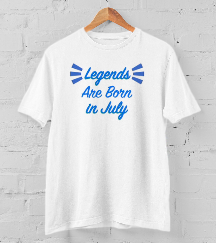 Legends Are Born In July Blue Lettering Burst T-Shirt