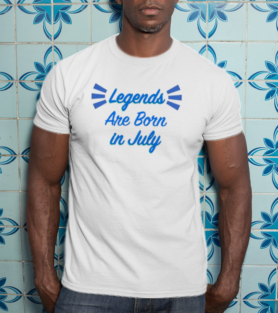 Legends Are Born In July Blue Lettering Burst T-Shirt