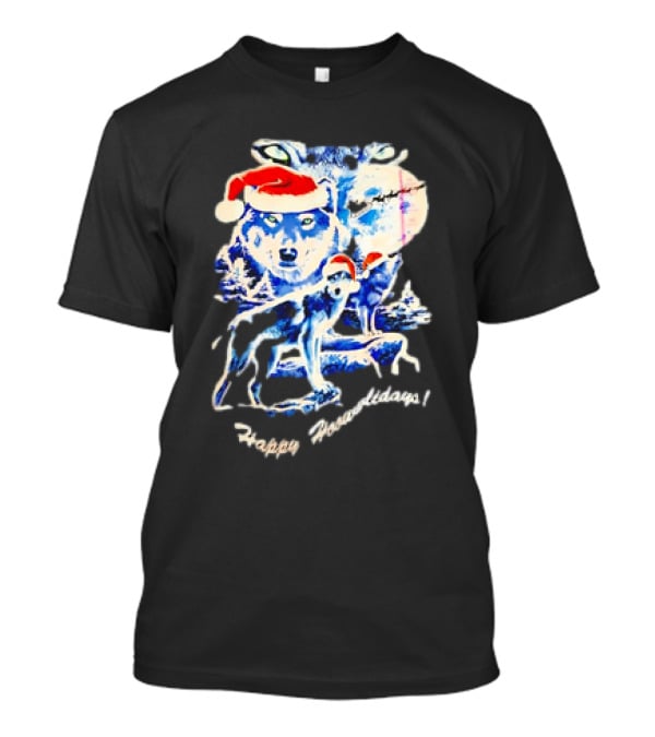 Happy Howlidays Wolves Santa Hats Christmas T-Shirt